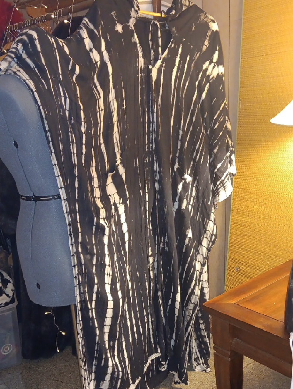 Black and White HOODED Tie-Dye Kimono Cover-Up